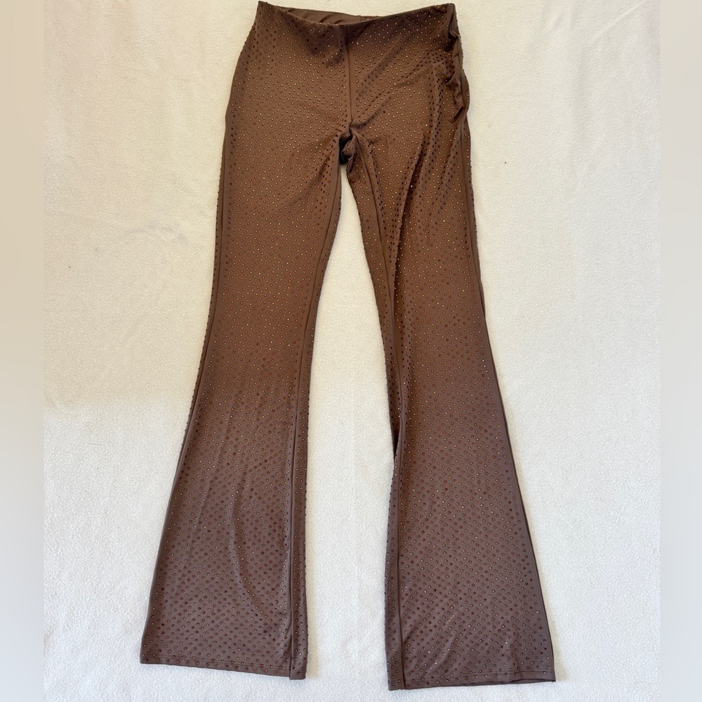 NWT Forever 21 set suit with rhinestones Brown Short Sleeve Top Pants S brown - Picture 3 of 9